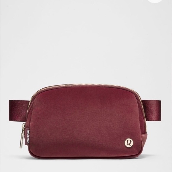 lululemon athletica Handbags - Lululemon Wear Everywhere Belt Bag Wine And Gold Velour 1 Liter -NWOT